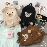 Llyge Japanese Corduroy Bear Backpacks For Cute Women Multi-Pockets School Bags Large Capacity Backpack Teenger Girls Schoolbag Female