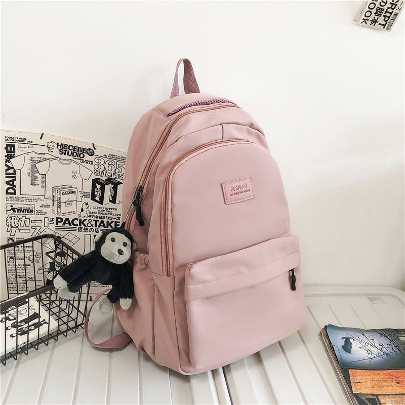 Llyge Women's Backpack Solid Color Female Multi-Pocket Casual Woman Travel Bag High Quality Schoolbag For Teenage Girl Book Knapsack