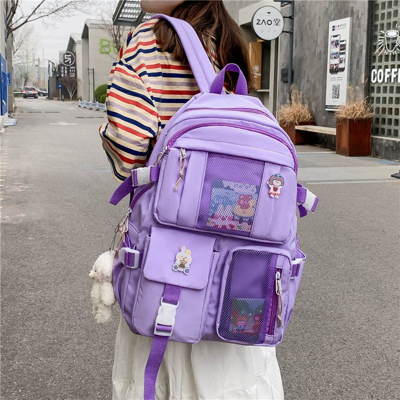 Back To School LLYGE 2023 Women Large Capacity Travel Backpack Female Multi-Pocket College Waterproof School Bags Transparent Pocket Laptop Backpacks