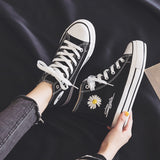 Llyge Inner Heightening Small Daisy Canvas Shoes Women's 2023 New High-Top Korean Version All-Match Student Thick-Soled White Shoes