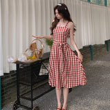 Llyge French Sweet Plaid Dress Fashion Chic And Elegant Strap Mini Dress Birthday Even Party Korean Style Dress For Women Summer 2022