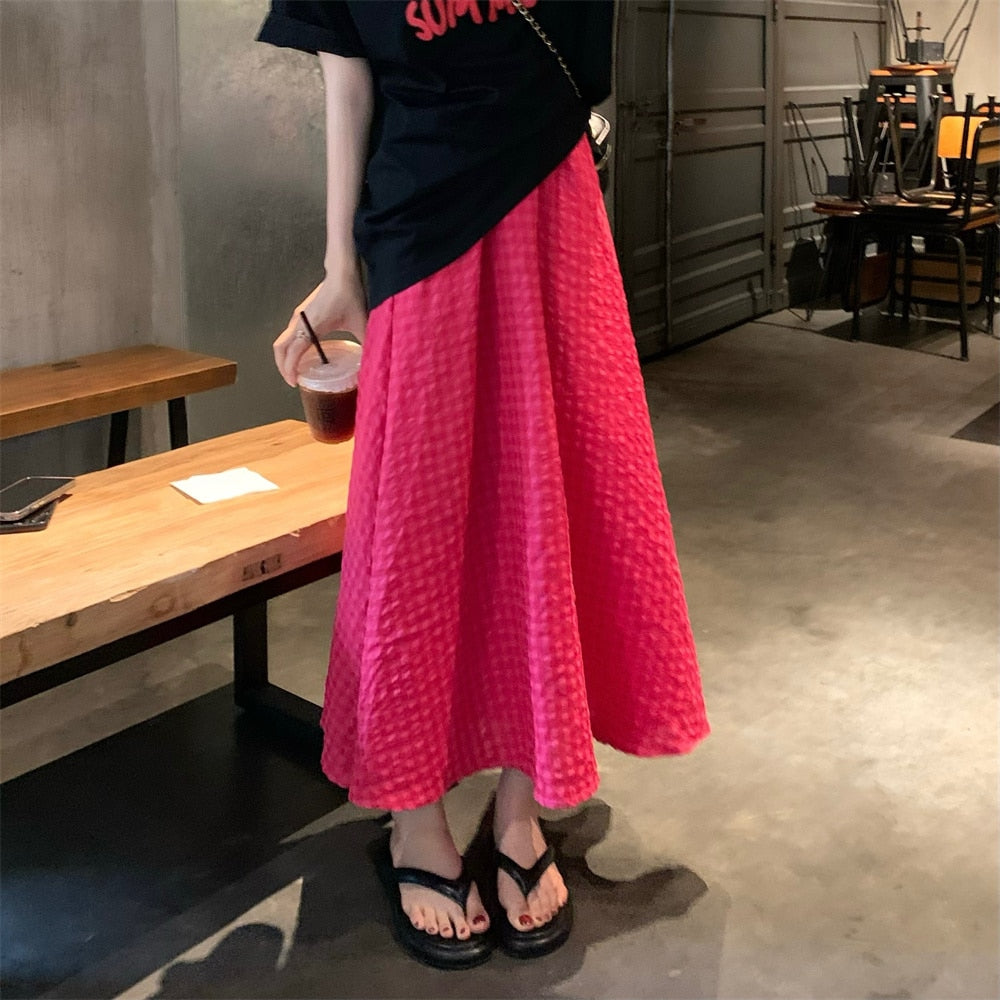 Llyge Pink High Street A-Line Skirts Stylish Women Hot Sale Casual 2023 OL New All Match Summer Office Lady Work Wear Mujer