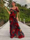 llyge  Maxi Dresses for Women 2023 Elegant Chic Floral Print Evening Club Party Dress Summer  Off Shoulder Straps Beach Dress