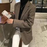 Llyge  Houndstooth Plaid Wool Suit Jacket Female Small 2022 Autumn And Winter Thickened Retro Loose Short Woolen Suit
