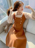 Llyge Crochet Sweater Dress Woman Vintage Loose Autumn Winter 2023 Knitted Casual Midi Long Sleeve Dresses Ladies Yellow Korean Style