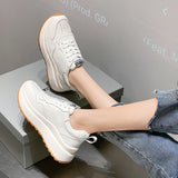 Llyge Fashion Women Shoes Platform Sneakers Ladies Lace-Up Casual Shoes Breathable Walking Shoes White Flat Girl Sneaker