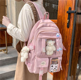 LLYGE Fashion Female Women Backpack Cotton Kawai Rucksack Cute Student School Bag Teenage Girls Casual Bookbag Mochilas