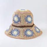LLYGE Japan Korea Crochet Sun Hat Women Summer Flowers Pure Hand Woven Straw Beach Hat Sunshade Fisherman Caps Breathable Bucket Hat