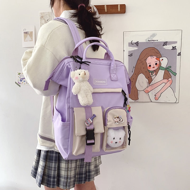 Back To School LLYGE 2023 Preppy Purple Backpack Women Waterproof Candy Colors Backpacks Fancy High School Bags For Teenage Girl Cute Travel Rucksack