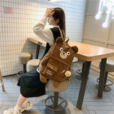 Llyge Japanese Corduroy Bear Backpacks For Cute Women Multi-Pockets School Bags Large Capacity Backpack Teenger Girls Schoolbag Female