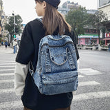 Llyge 2022 New Denim Women Backpack Retro Travel Bagpack Large Capacity Backbag College Student School Bags For Teenager Girls Rugtas