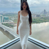 LLYGE White Bodycon Slip Maxi Dress For Women's Summer 2023  Party Evening Elegant Backless Birthday Straps Wrap Long Dresses Woman