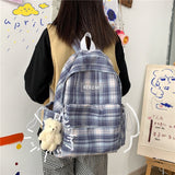 Llyge Simple Striped Backpacks Women Cute Student Plaid School Bag For Teenage Girls Harajuku Female Fashion Travel Backpack Kawaii