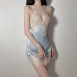 LLYGE Summer Sexy Underwear Backless Pajamas Temptation Manufacturers Wholesale Lace Hanging Neck Shapewear One-Piece Nightdress Home
