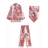 LLYGE 2022 Women Suits Boho Stain Oversized Long Shirts And High Waist Wide Leg Pants Floral Print 2 Pieces Suits Summer Sets