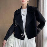 Llyge Women's Spring Coat 2023 Pockets Solid Loose Short Jackets Ladies Wool Blends High Street Spring Woolen Coats For Women