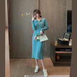 Llyge  Autumn Knit Dresses For Women Birthday 2023 Midi Winter Party Gala Women's Sweater Knitted Loose Dress Blue Korean Fashion