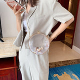 Llyge Pearl Chain Shoulder Bags Transparent Round Bag Female Summer New Joker Bag Spherical Pearl Chain Shoulder Hasp Bag