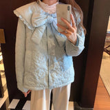Llyge  Cute Lolita Jacket Women Winter Tea Party Horn Button Female Kawaii Coat Parkas Bow Casacos De Inverno Feminino Tangada