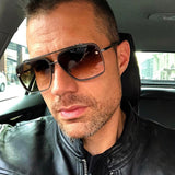 LLYGE Fashion Men Square Sunglasses Luxury Brand Designer Vintage Sun Glasses Male Gradient Brown Black Driving Oculos De Sol