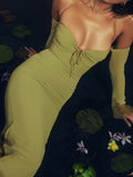 LLYGE Dress  Green Chiffon Off Shoulder Slim Party Dresses for Women Summer Mesh Sheer Club Dress Evening Outfits