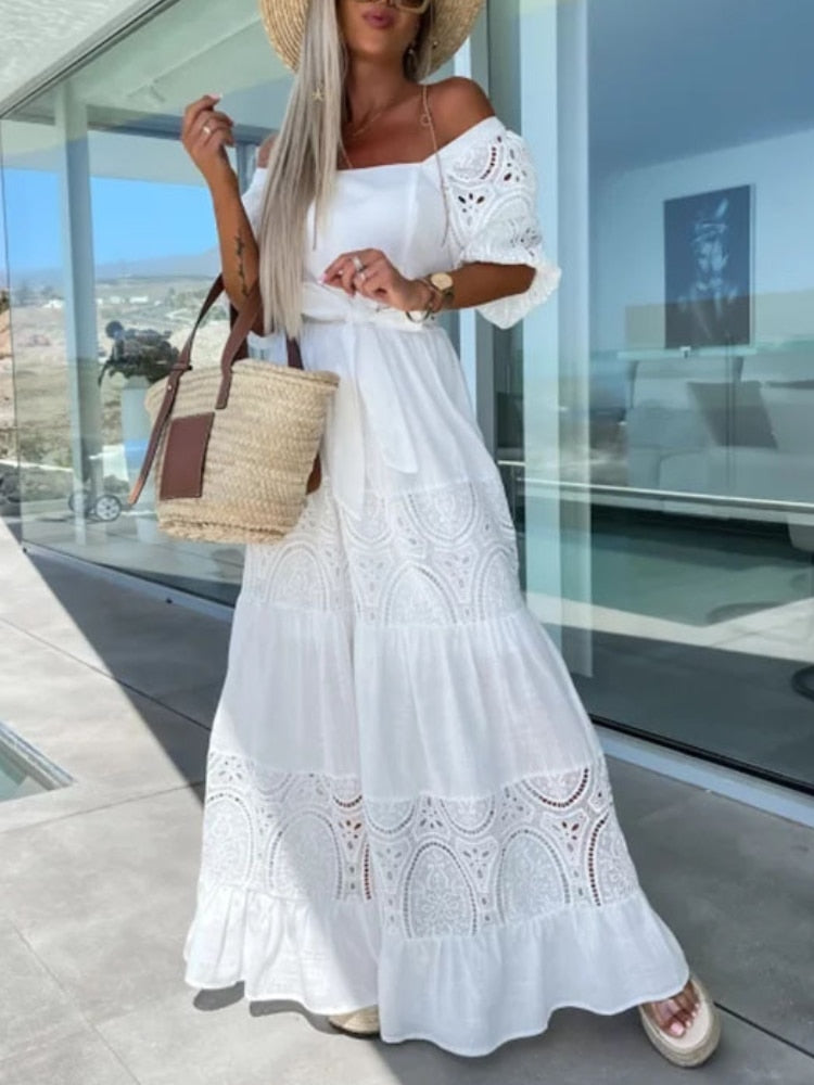 Back to school 2023 Summer New Elegant and Pretty Women's Dresses Square Collar Lace Up Long Dresses Evening Dresses Fashion Female Clothing