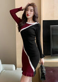 Llyge Korean Elegant Womens Libertin Sweater One-Piece Dress For Party Fashion  Night Club Evening Knit Dresses Woman Bodycon Wrap