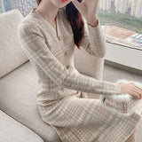 Llyge Vintage Crochet Sweater Dress Woman Knitted Autumn Winter 2023 Korean Style Knit Dresses Ladies Midi Long Sleeve Free Shipping
