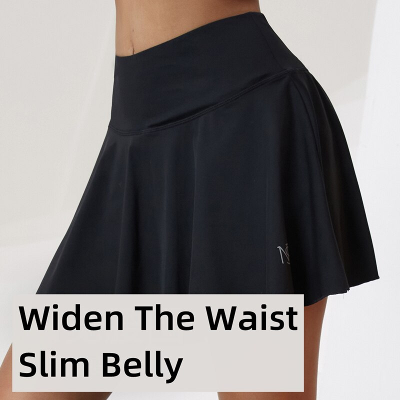 High Waist Short Skirts Nylon Elasticity Gymwear Workout Running Activewear Yoga Skirt Hip Lifting Fake Two Skirt + Shorts