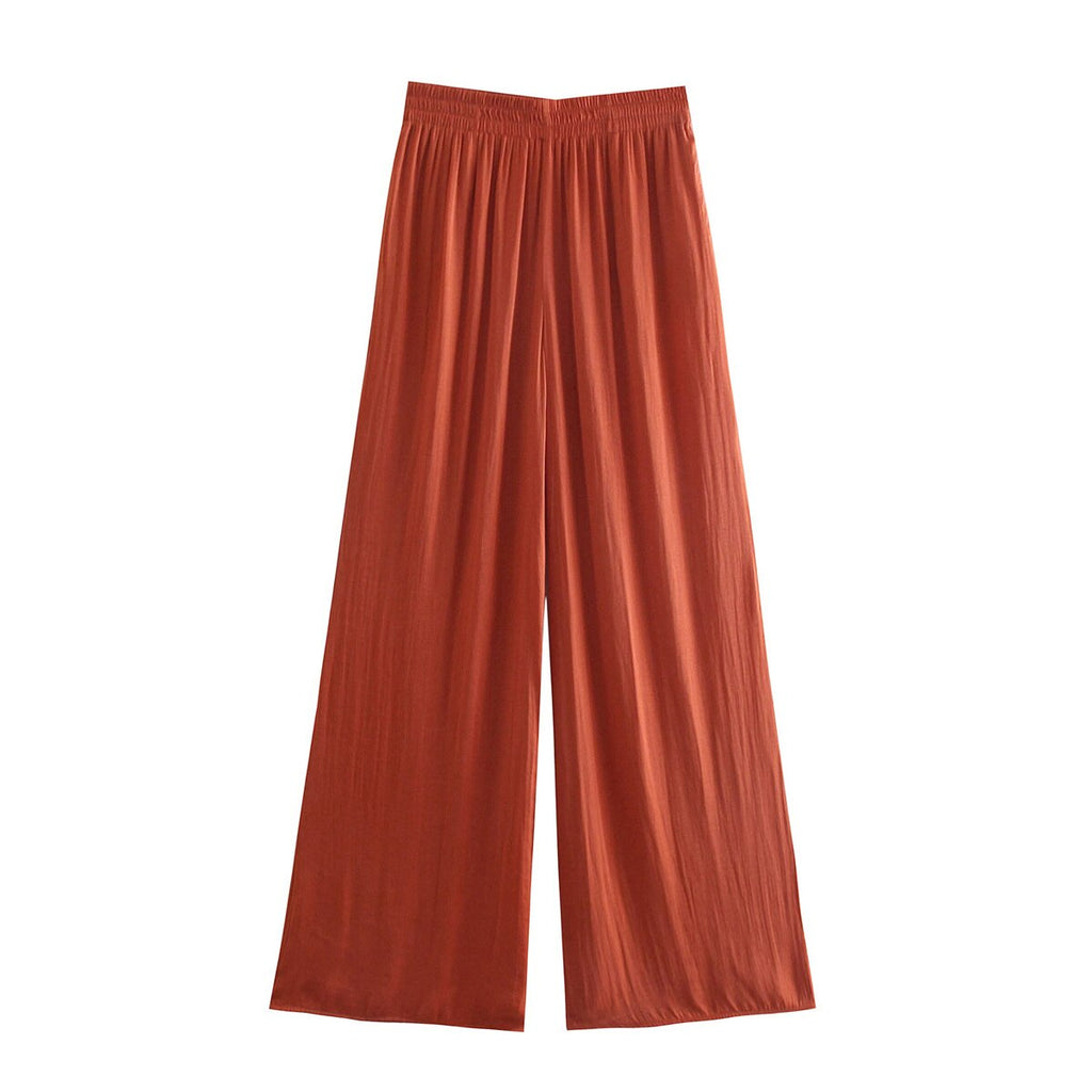 Woman Elegant Orange Loose High Waisted Pants Summer Casual Female Solid Wide Leg Pant Ladies Soft Elastic Waist Pants