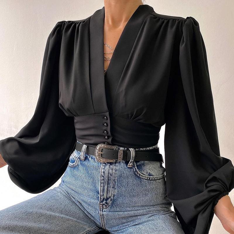 Llyge  Graduation party  Women Lantern Long Sleeve Blouse French Style V-neck Casual Office Lady Shirts 2023 New Spring Floral Retro Tops