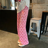 Llyge Pink Hearts Pants Folds Casual Women Thin Summer Office Wear 2022 Wide Leg Work Wear New OL Hot Full Length Trousers