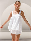 Llyge Casual Pajamas Womens Cotton 2 Piece Set White Tank Top Sleeveless Loose Female Home Suits With Shorts Solid Summer 2022