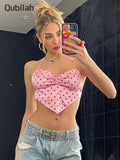 Llyge  Graduation party  Satin Y2k Crop Top Women Backless Lace Up Vest Summer New Arrivals Fashion Heart Print  Blouse Club Beach Tanks and Camis