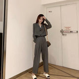 Llyge Autumn Trouser Suits For Women Korean Short Blazer Jacket + Wide-Leg Ankle-Length Pants Two-Piece Female Trend Streetwear