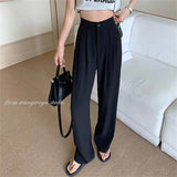 Llyge 2022 Summer Elastic Waist Trousers Normcore Women Chic Office Lady Slim Solid Straight Casual New Loose Femme Pants