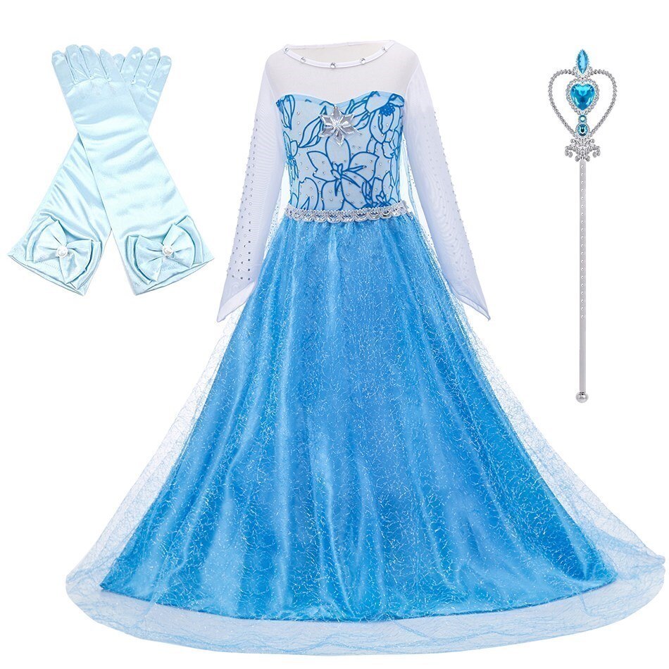 LLYGE Children Elsa Vestidos Kids Princess Halloween Dress Up Little Girls Frozen Dance Long Cloak 3 4 5 6 7 8 9 10 Years Clothing