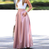 Llyge 2023 Women Summer High Waist Long Skirts Skirts Casual Elegant Pleated Maxi Skirt Solid Work OL Skirt