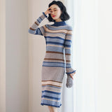 Llyge Vintage Women's Sweater Knitted One-Piece Dress Midi Bodycon Knit Dresses For Women Autumn Winter 2023 Maxi  Luxury Designer
