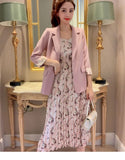 Llyge  Spring Summer Korean Leisure Suit Sets 2023 Women Fashion Floral Sling Dress Jacket Set Office Lady Graceful Joker Coat
