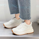 Llyge Fashion Women Shoes Platform Sneakers Ladies Lace-Up Casual Shoes Breathable Walking Shoes White Flat Girl Sneaker