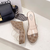 Llyge Summer Slippers PVC Transparent Peep Toe Platform Wedges Slippers Sandals Women Fashion High Heels Female Shoes 10Cm Gold