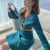 Llyge Crochet Sweater Dress Woman Vintage Loose Knitted Long Sleeve Blue Knit Dresses Ladies Midi Autumn Winter 2023 Cheap Casual New