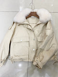 Llyge  New Winter Women Vintage White 90% White Duck Down Jacket Real Fox Fur Collar Warm Coat Ladies Thick Loose Down Parkas Outerwear