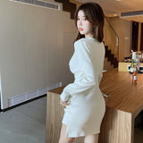 Llyge Autumn White Knit Dresses For Women Maxi Spring Women's Sweater Knitted One-Piece Dress  2023 Long Sleeve Chic And Elegant