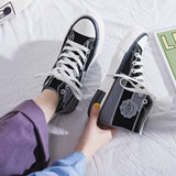 Llyge 2023 Spring New Women's Beggar Canvas Shoes High-Top Trend Plaid Stitching Casual Shoes Female Students Korean Version