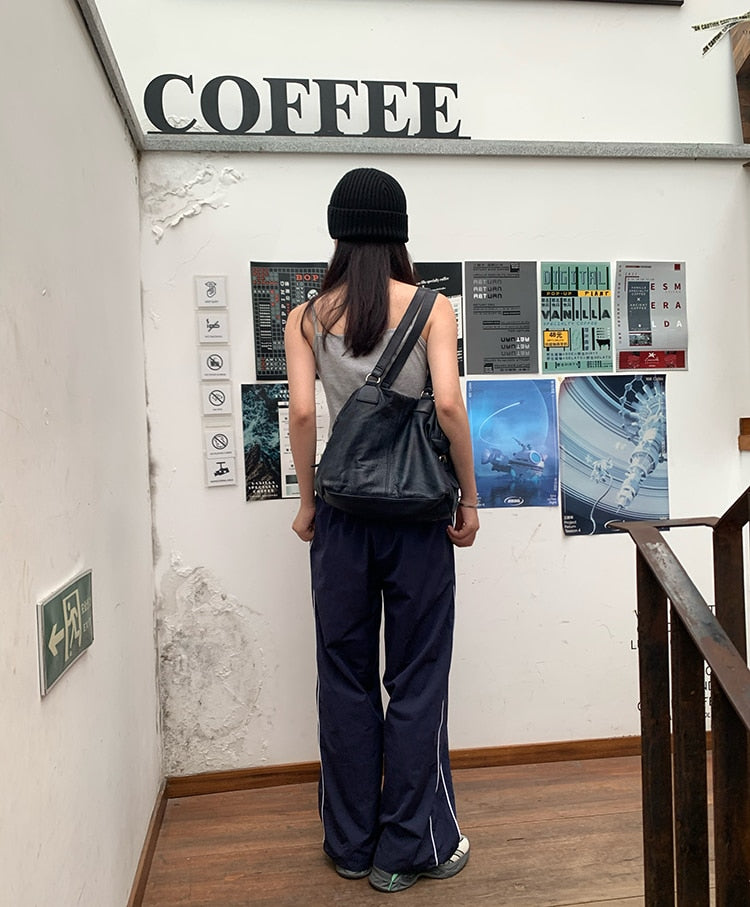 Llyge Blue Sports Wide Leg Pants Loose-Fitting Women New Casual All Match High Waist 2023 Autumn Chic Office Lady Trousers