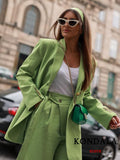 LLYGE 2022 Office Lady Solid Green Oversized Long Blazer Women Long Sleeve V Neck Slim Jackets Female Vintage Outwears