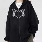 LLYGE Men's Y2K Aesthetic Gothic Hoodie Halloween Graphic Skeleton Print Long Sleeve Zip Up Sweatshirts Jacket 90S Coat Streetwear