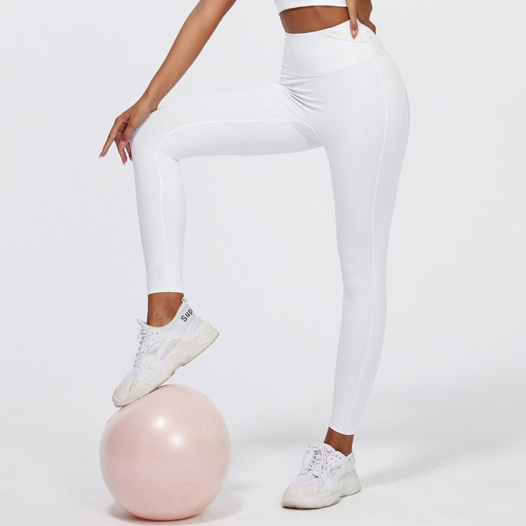 Llyge 2023 Pure White Leggings Women Summer Push Up Leggings Fitness  High Waist Gym Tights White Yoga Pants with Pockets for Women